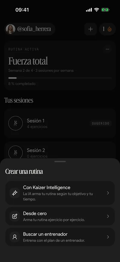 Opción para crear una rutina con Kaizer Intelligence